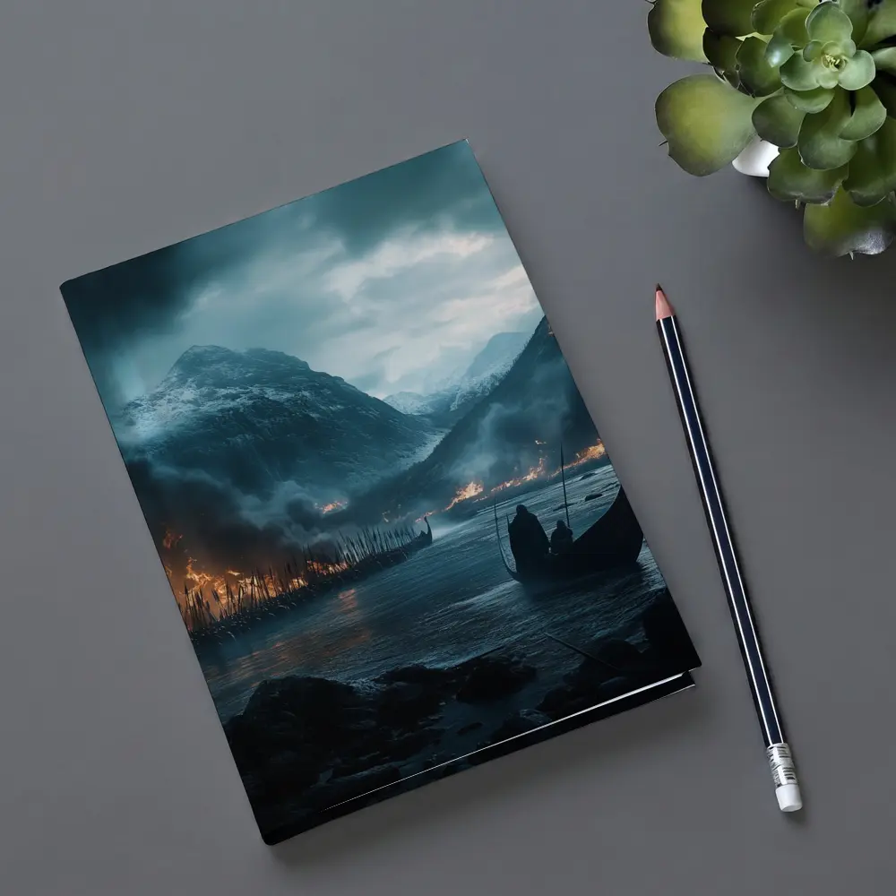 Viking Longship Dark Fjord Battle Scene – Notebooks