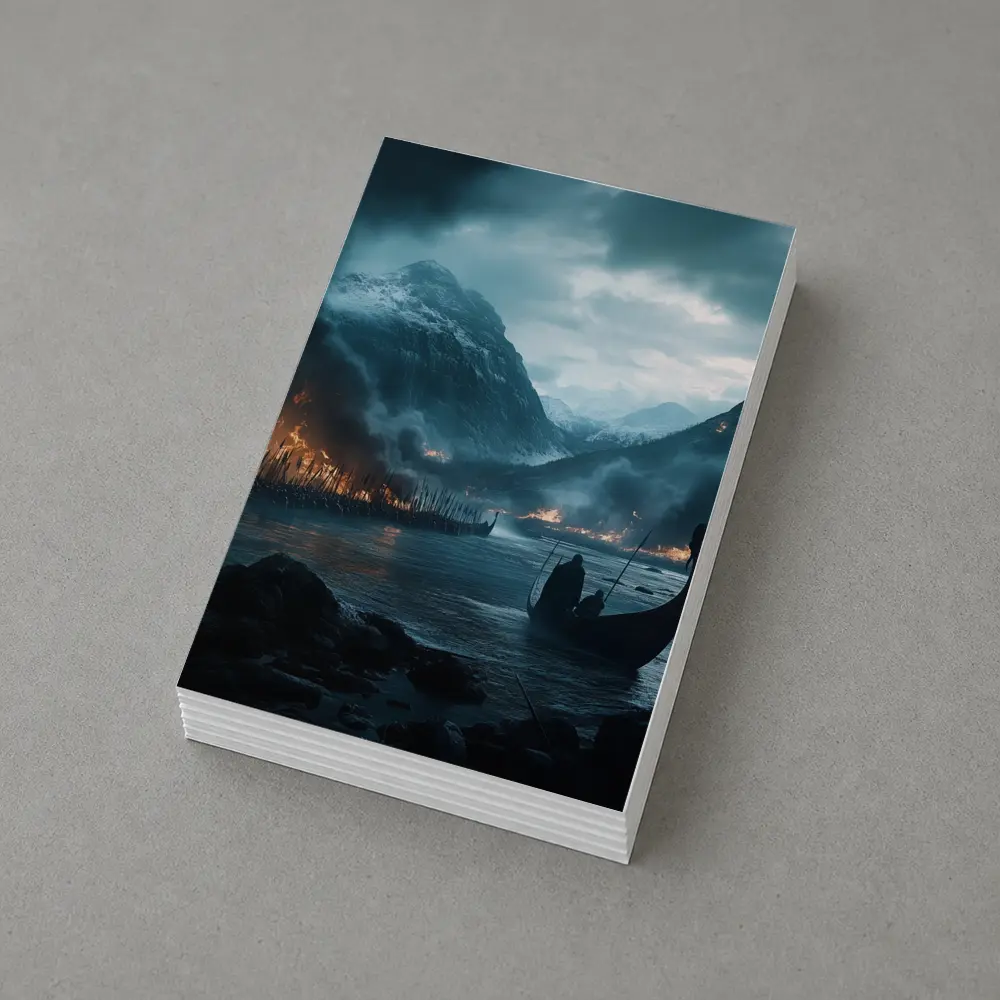 Viking Longship Dark Fjord Battle Scene – Postcards