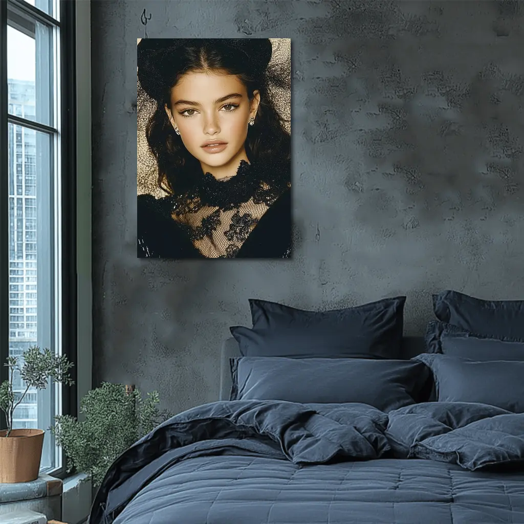 Young Woman Black Lace Fashion Portrait – Wall Art