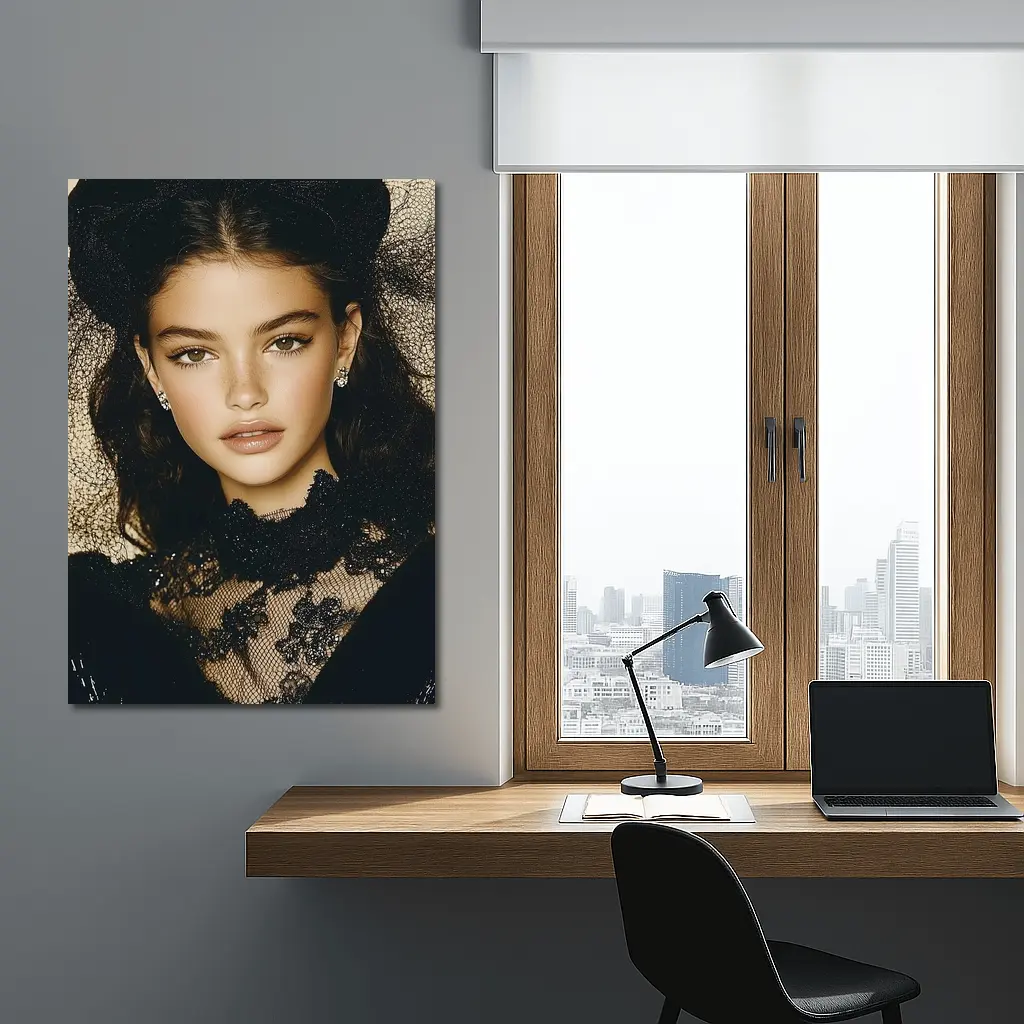 Young Woman Black Lace Fashion Portrait – Wall Art