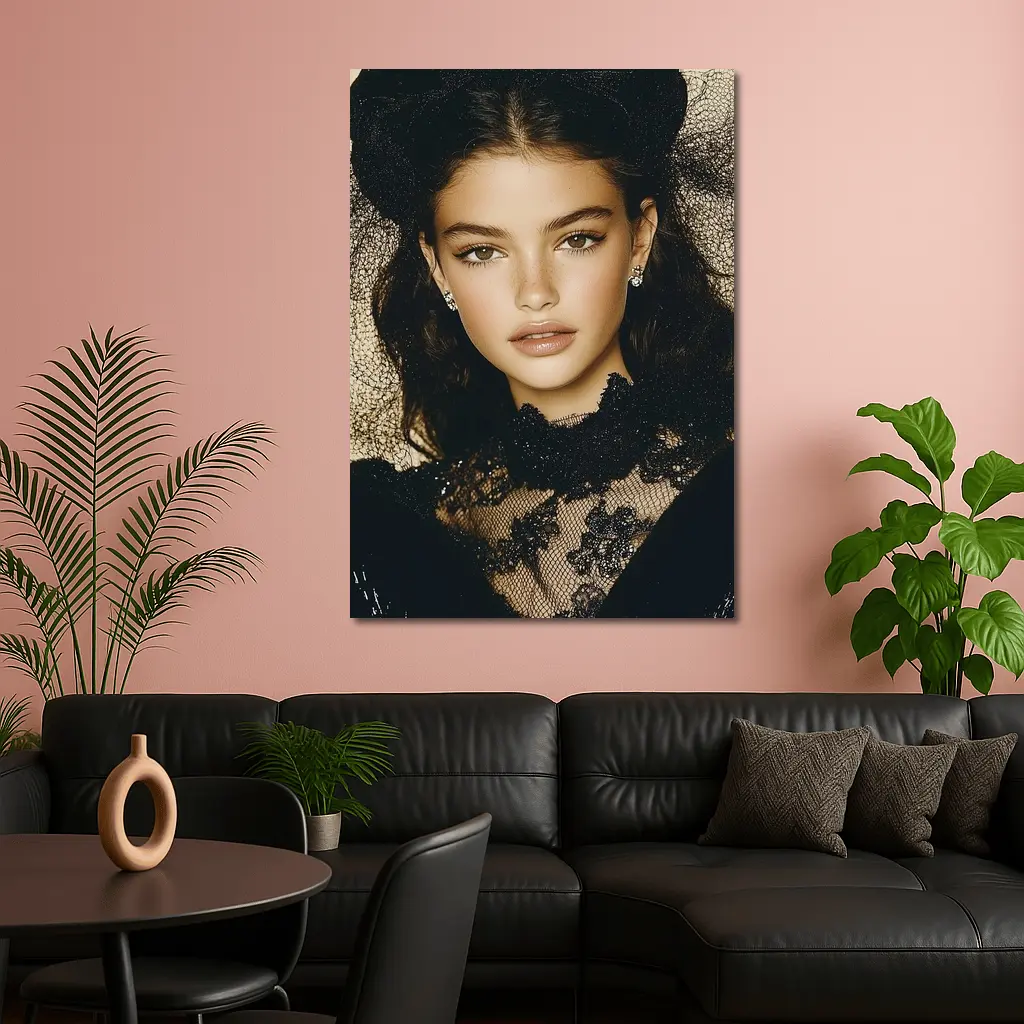 Young Woman Black Lace Fashion Portrait – Wall Art