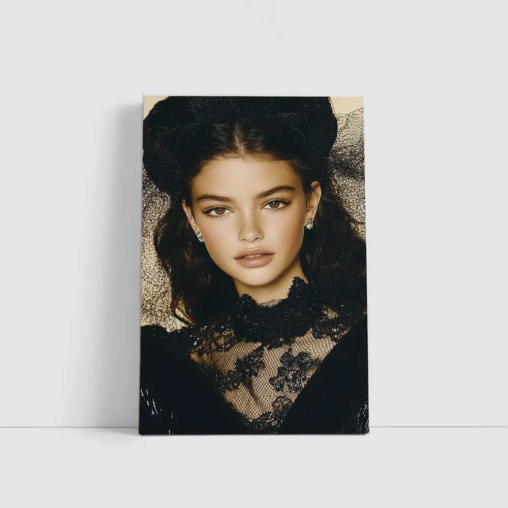 Young Woman Black Lace Fashion Portrait – Wall Art