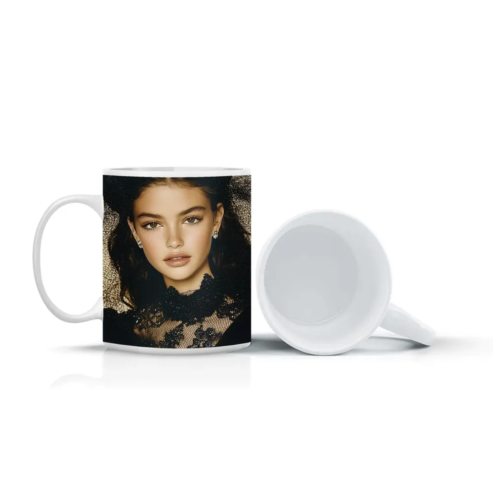 Young Woman Black Lace Fashion Portrait – Mugs