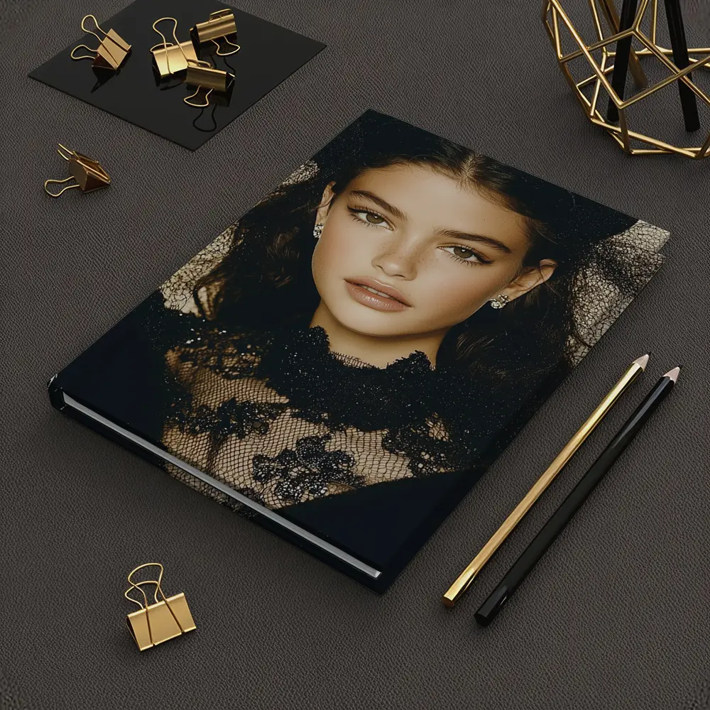 Young Woman Black Lace Fashion Portrait – Notebooks