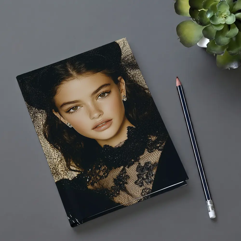 Young Woman Black Lace Fashion Portrait – Notebooks