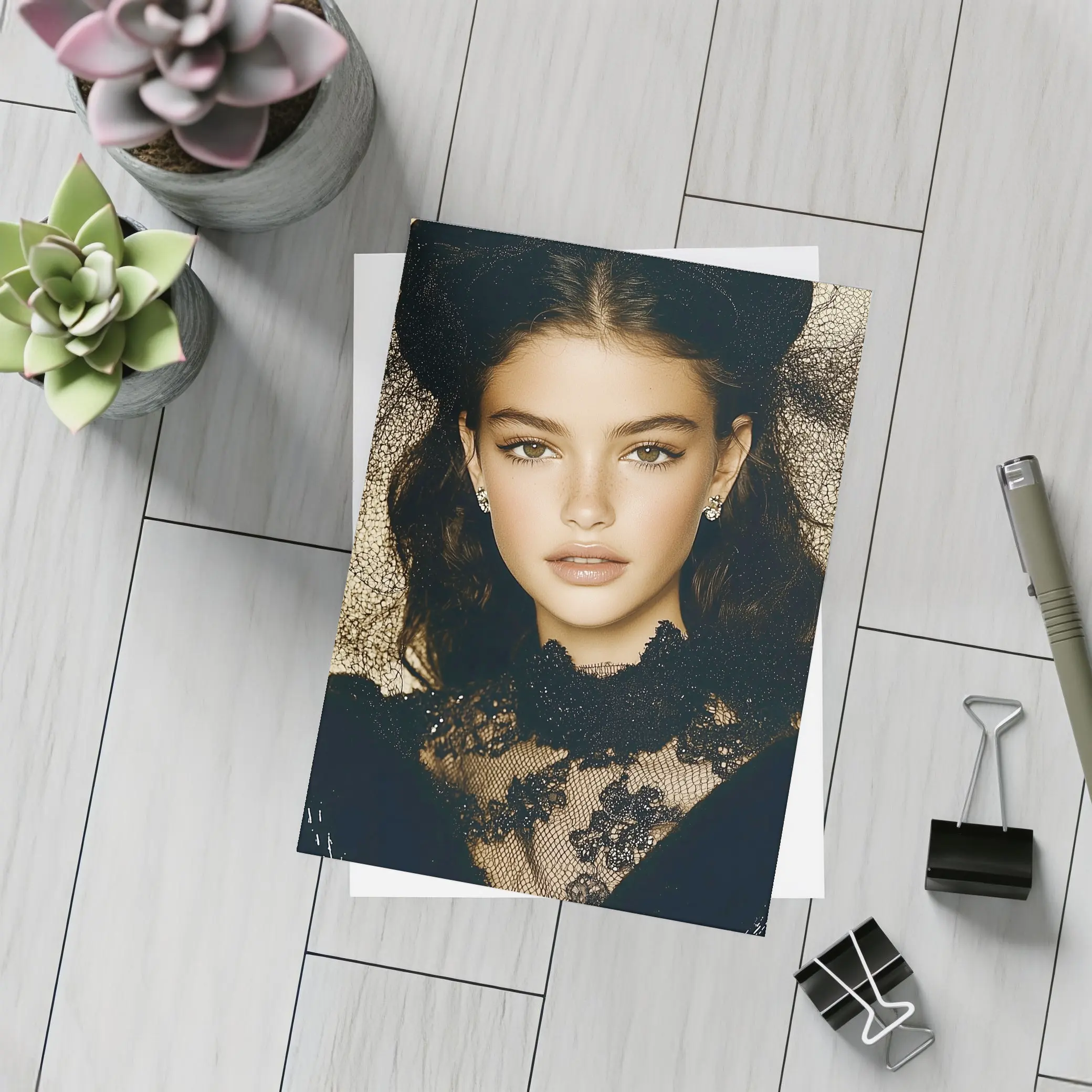 Young Woman Black Lace Fashion Portrait – Postcards