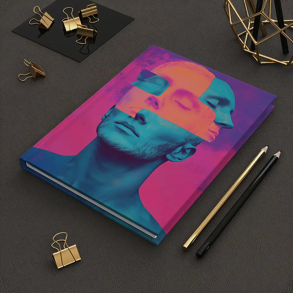 Fragmented Male Face Neon Pop Art – Notebooks