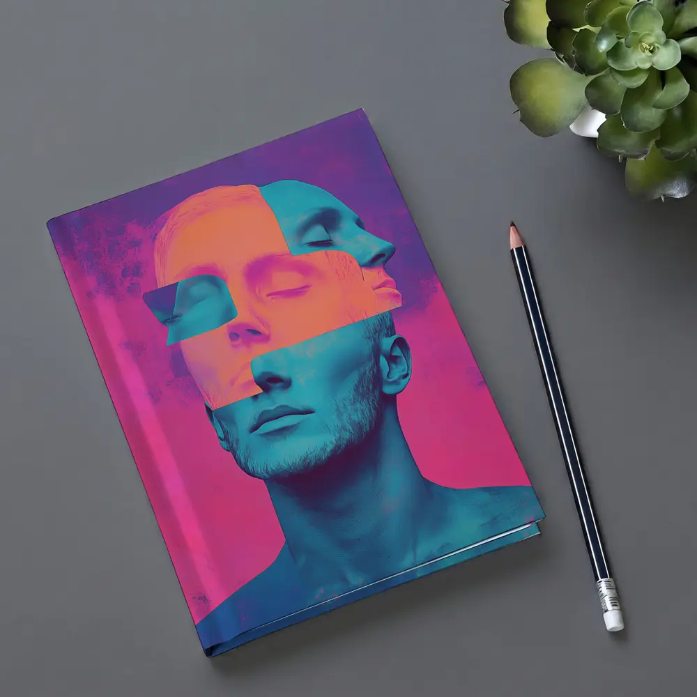 Fragmented Male Face Neon Pop Art – Notebooks