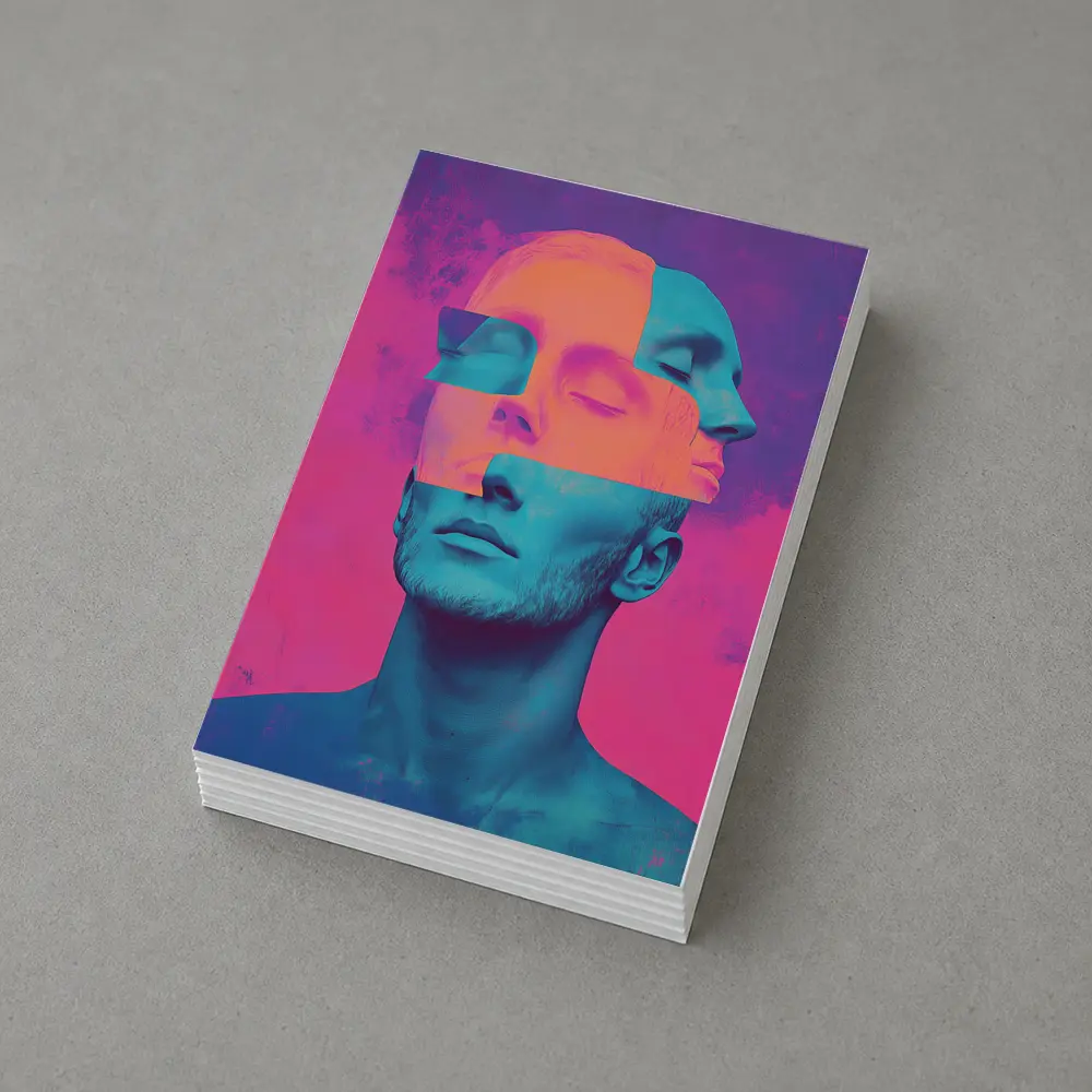 Fragmented Male Face Neon Pop Art – Postcards