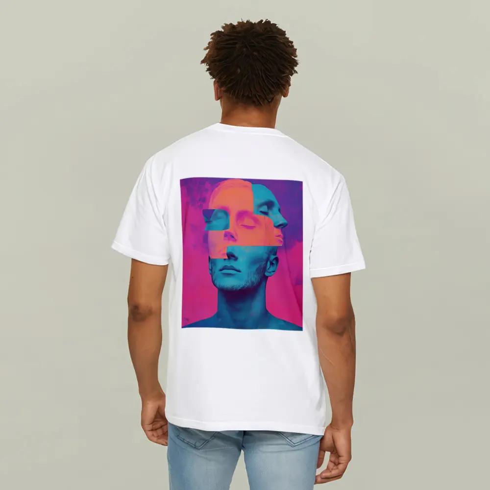Fragmented Male Face Neon Pop Art – T-Shirts