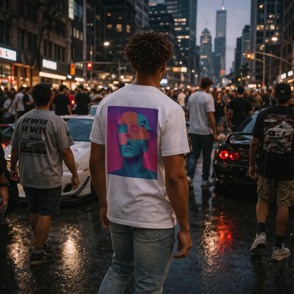 Fragmented Male Face Neon Pop Art – T-Shirts
