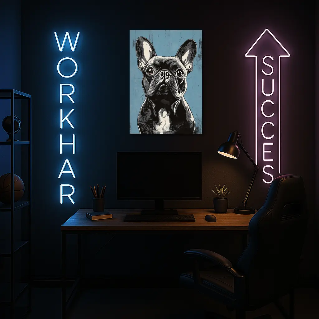 French Bulldog Black White Blue Background Art – Wall Art
