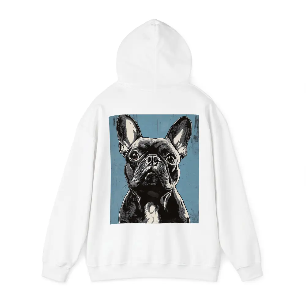 French Bulldog Black White Blue Background Art – Hoodies