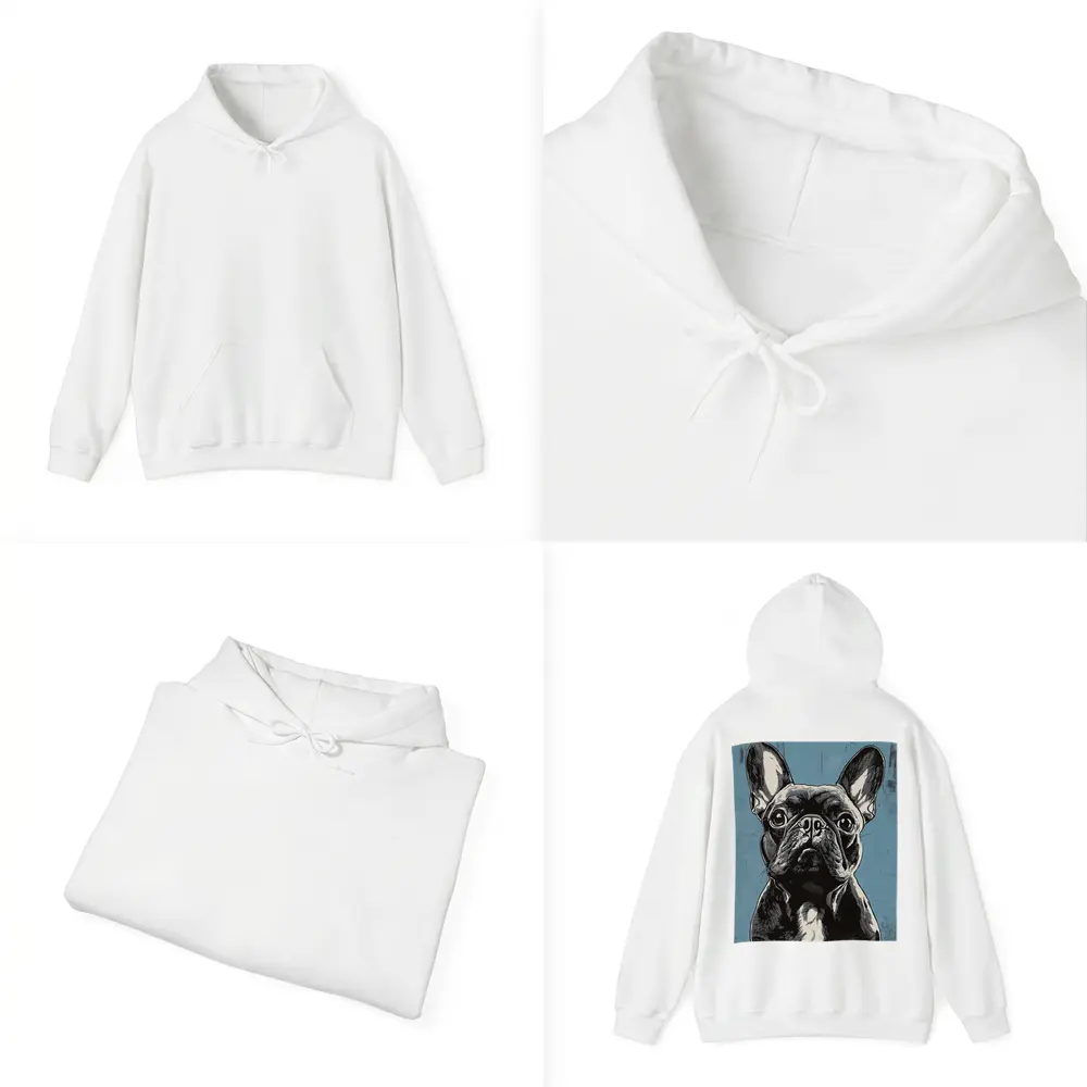 French Bulldog Black White Blue Background Art – Hoodies