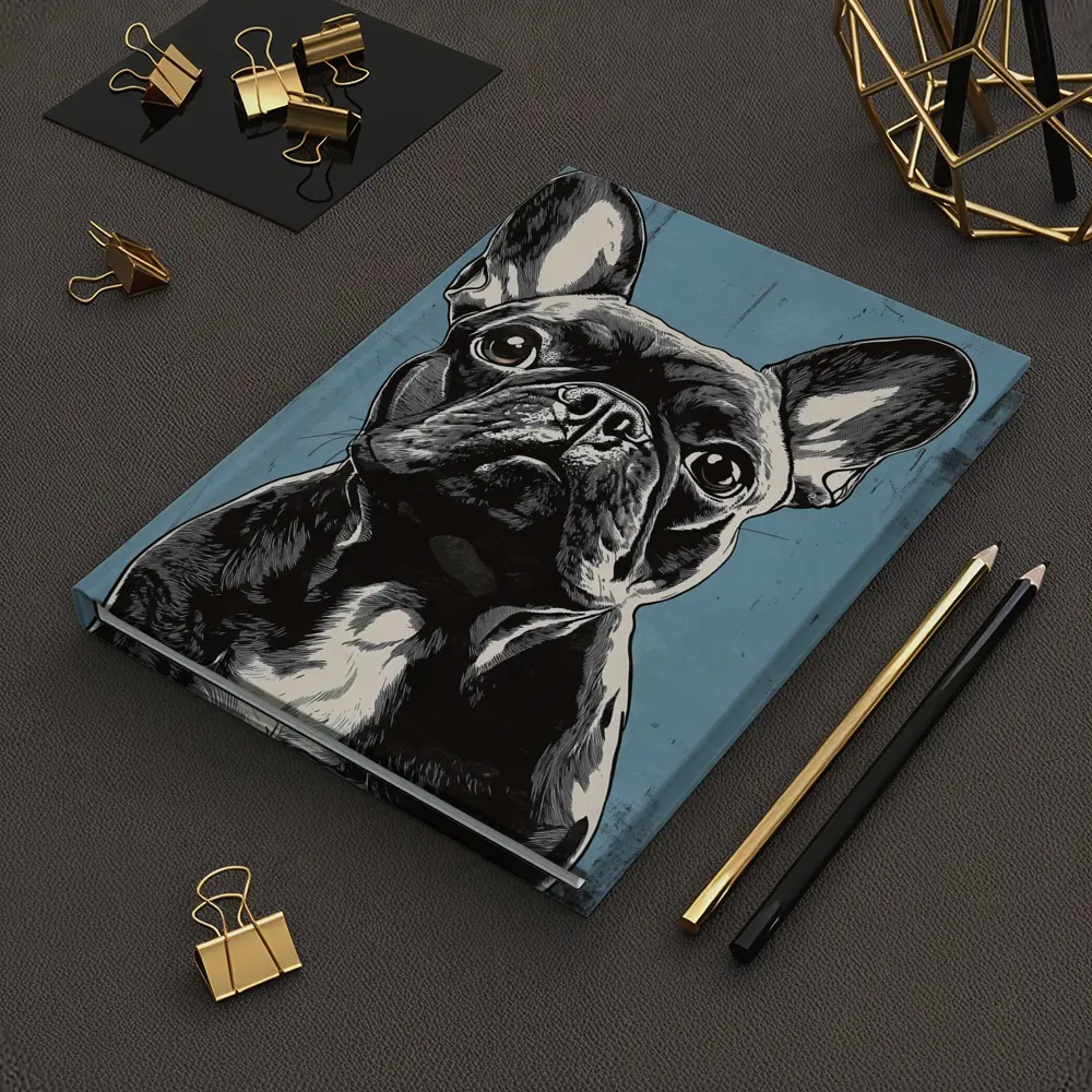 French Bulldog Black White Blue Background Art – Notebooks