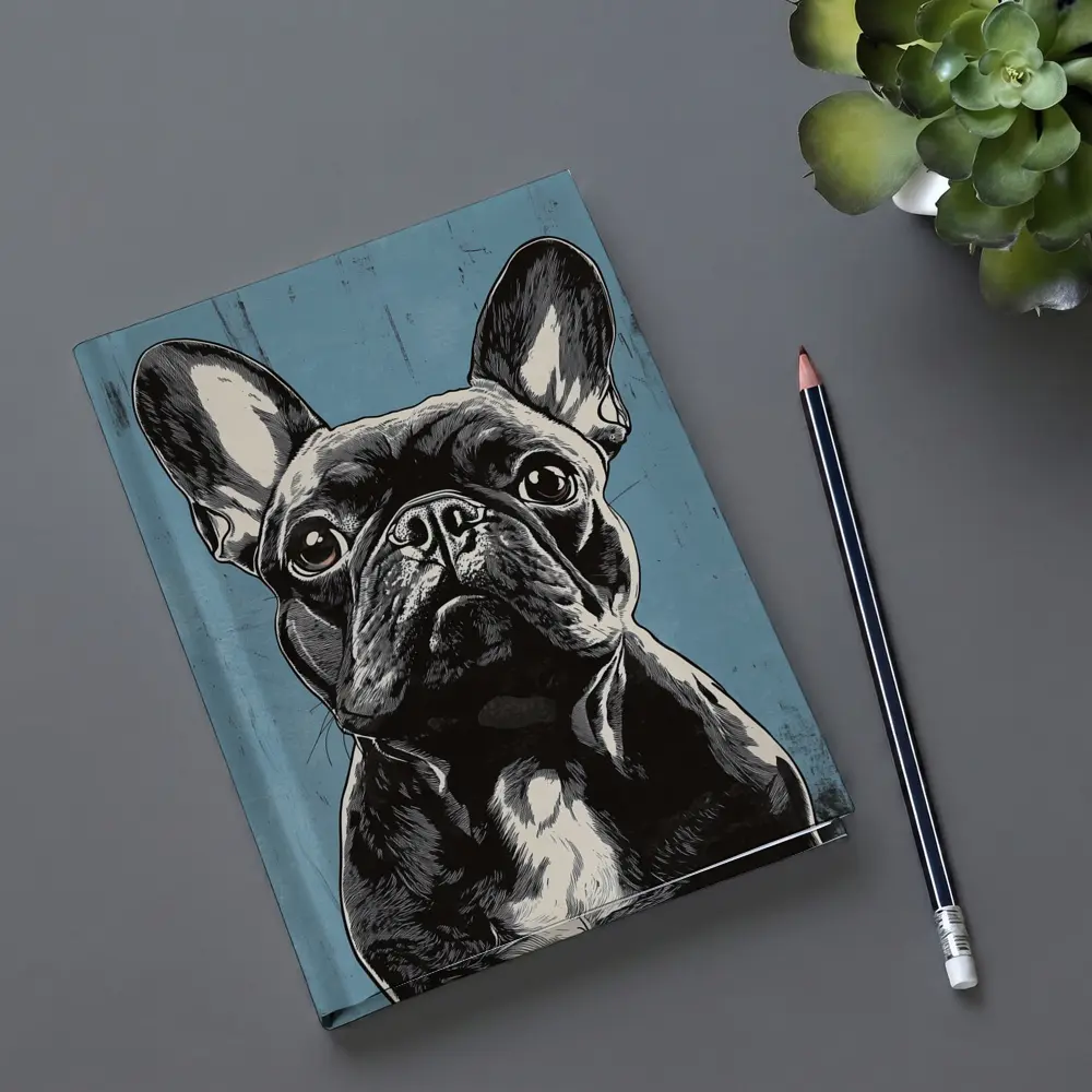 French Bulldog Black White Blue Background Art – Notebooks