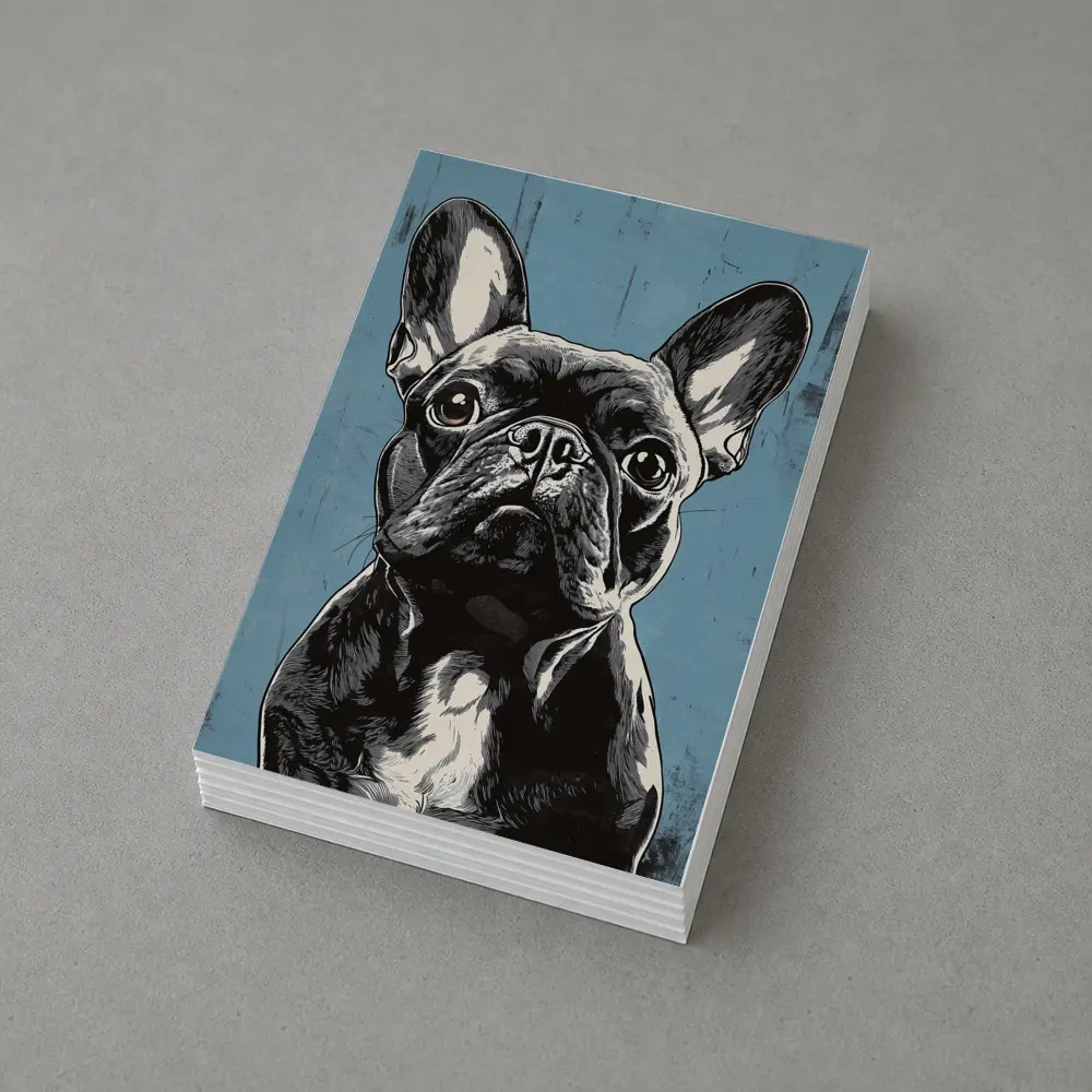 French Bulldog Black White Blue Background Art – Postcards