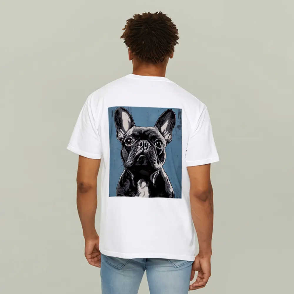 French Bulldog Black White Blue Background Art – T-Shirts