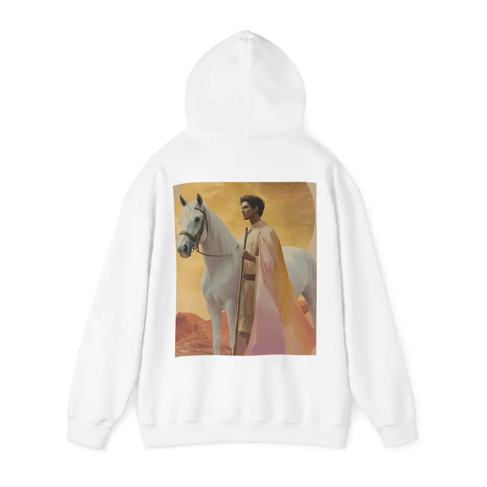 Warrior Man White Horse Desert Gold Background – Hoodies