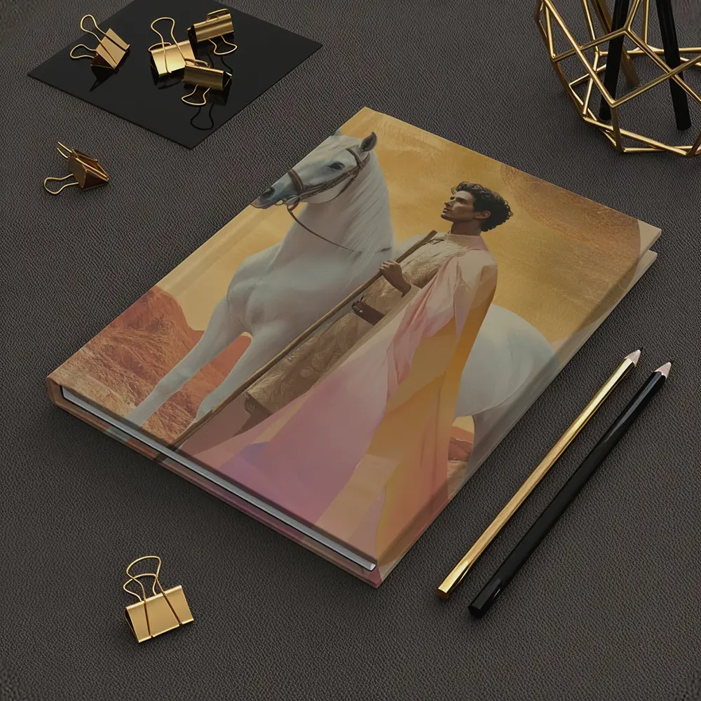 Warrior Man White Horse Desert Gold Background – Notebooks