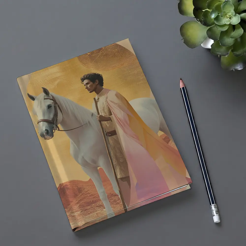 Warrior Man White Horse Desert Gold Background – Notebooks