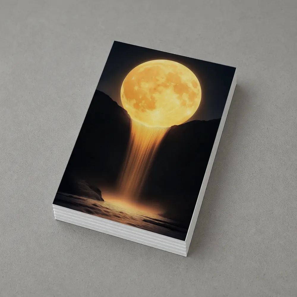 Golden Full Moon Waterfall Dark Night Sky – Postcards