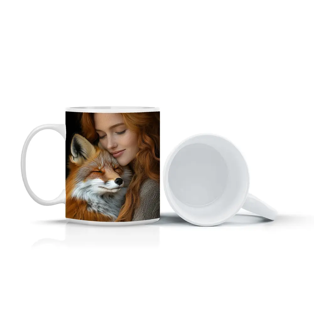 Red Haired Woman Hugging Sleepy Red Fox – Mugs