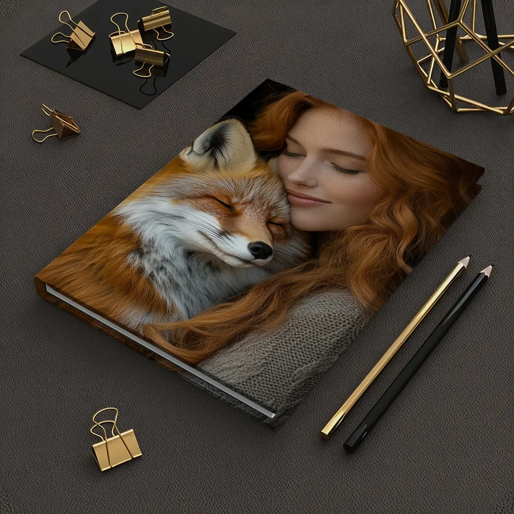 Red Haired Woman Hugging Sleepy Red Fox – Notebooks