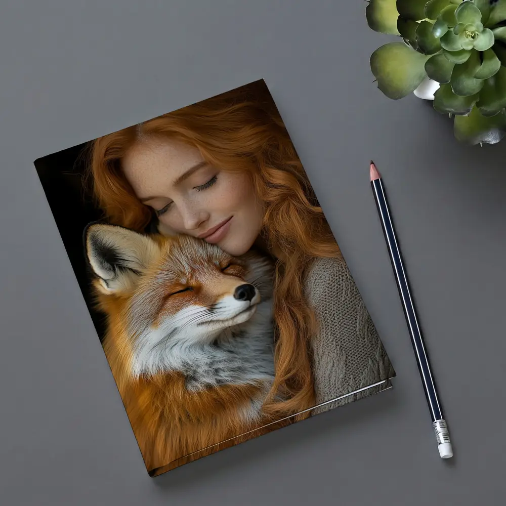 Red Haired Woman Hugging Sleepy Red Fox – Notebooks