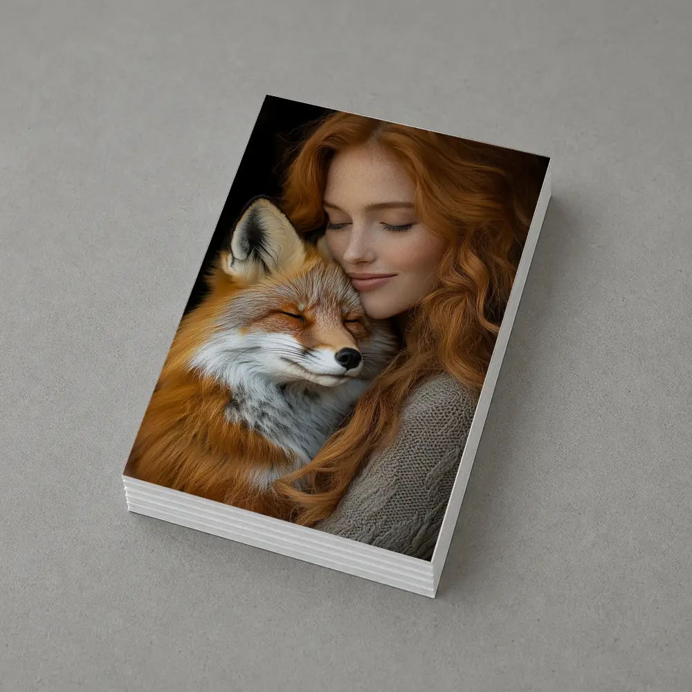 Red Haired Woman Hugging Sleepy Red Fox – Postcards