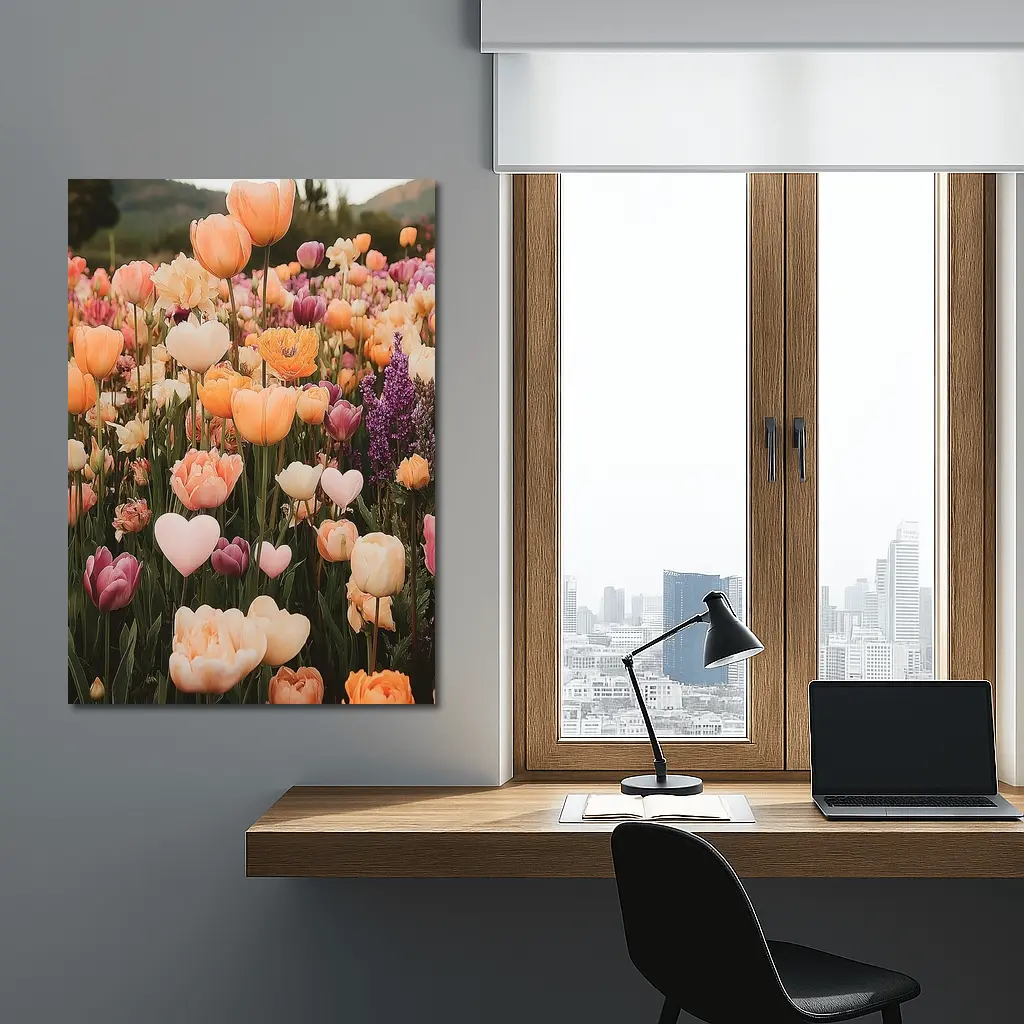 Tulip Field With Heart Shaped Flowers – Wall Art