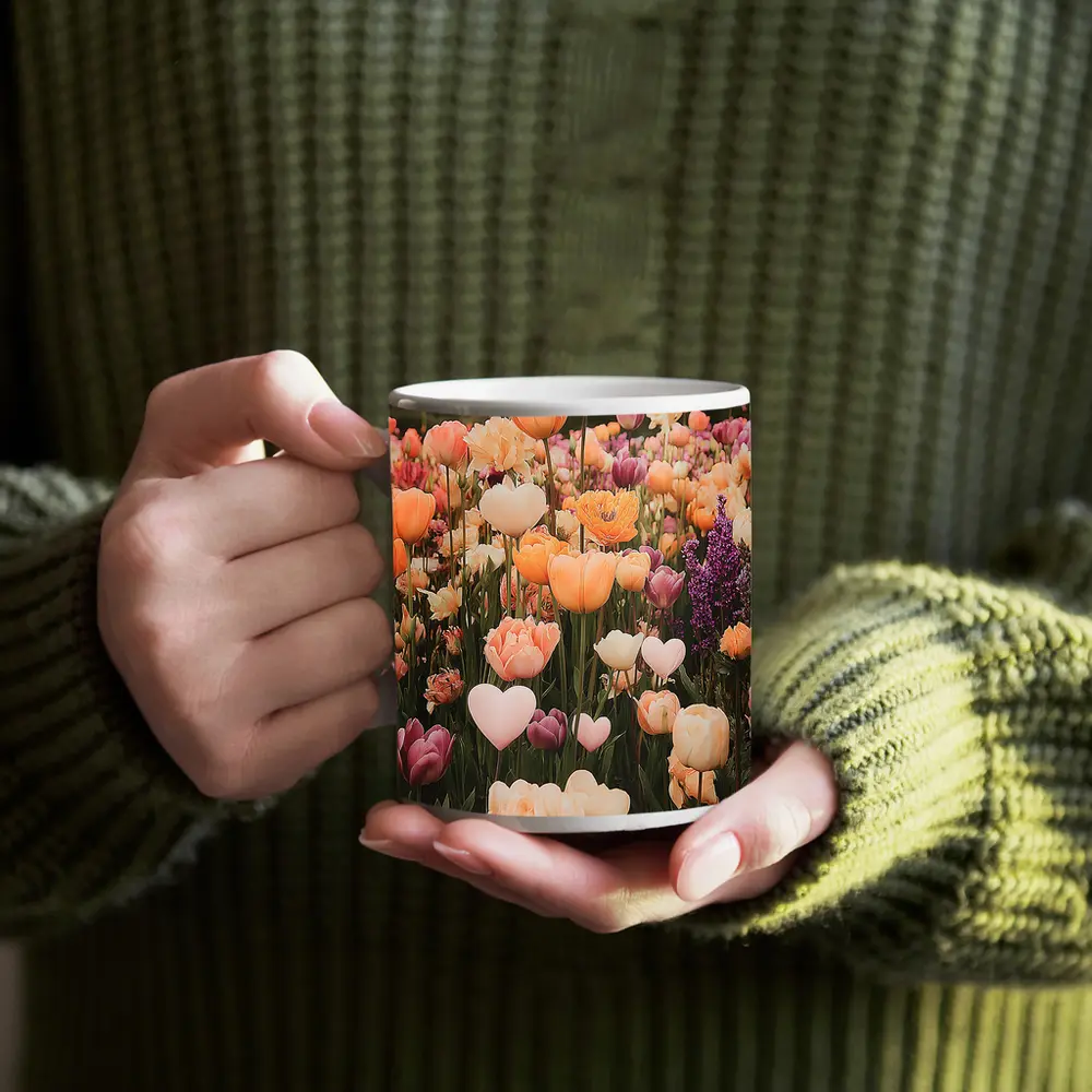 Tulip Field With Heart Shaped Flowers – Mugs