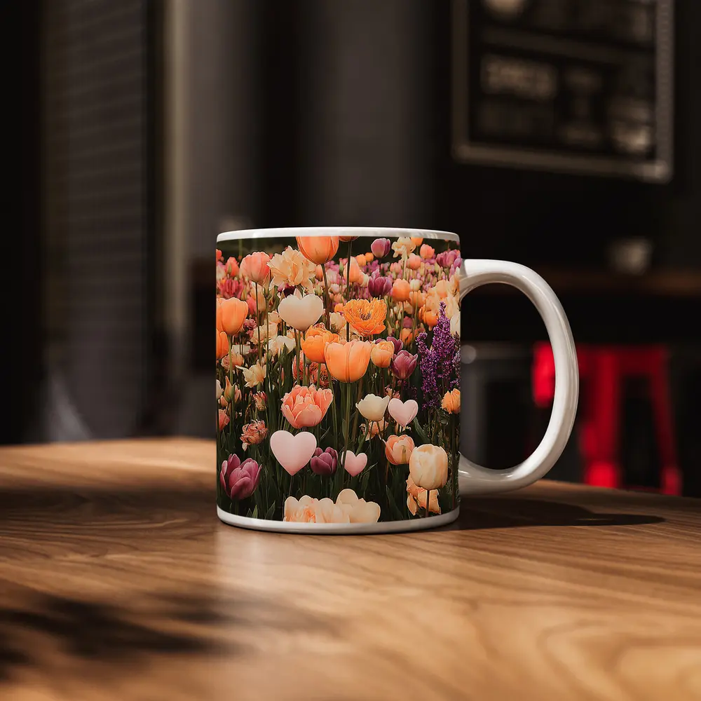 Tulip Field With Heart Shaped Flowers – Mugs
