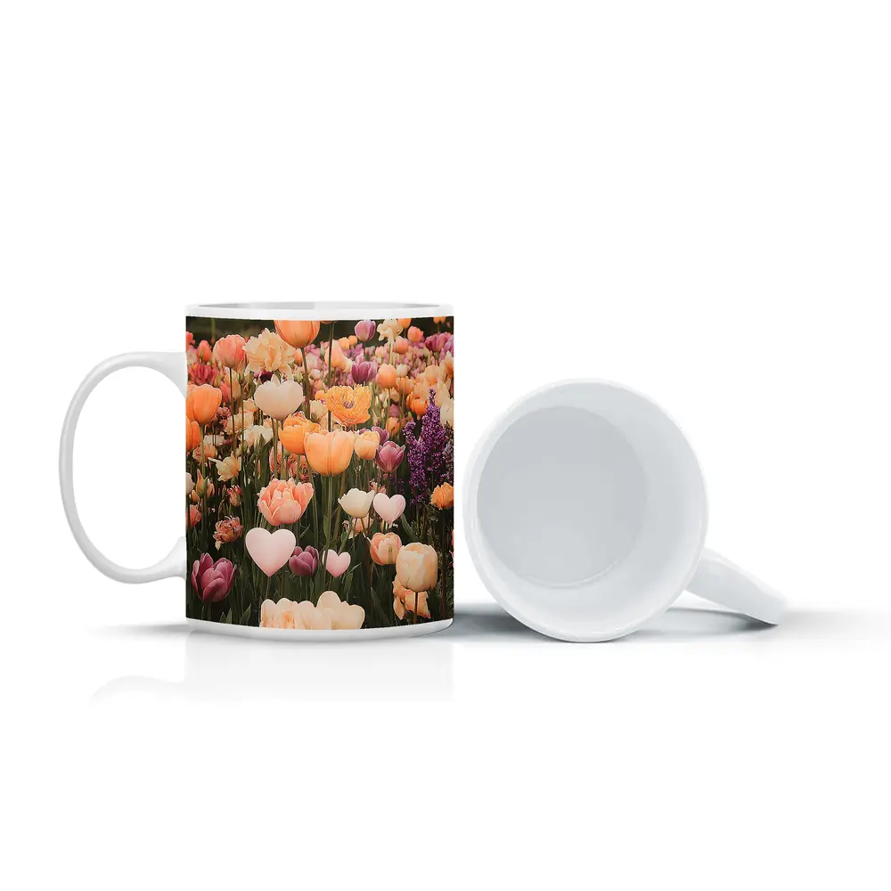 Tulip Field With Heart Shaped Flowers – Mugs
