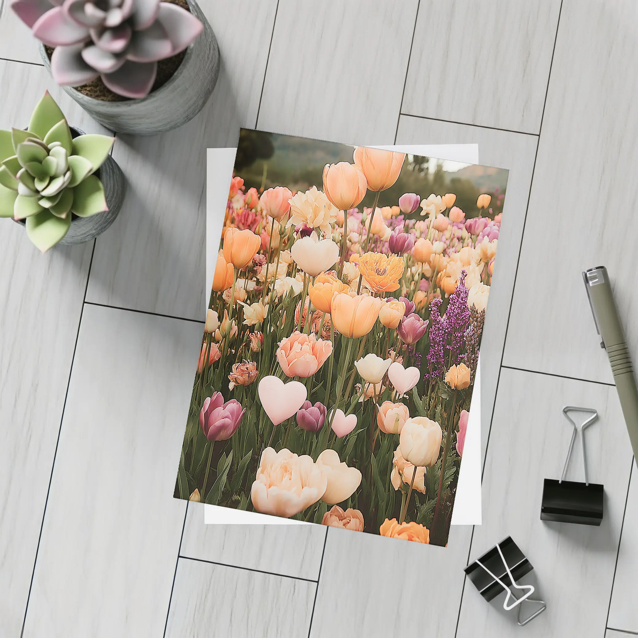 Tulip Field With Heart Shaped Flowers – Postcards