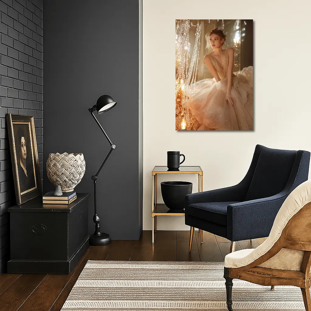 Glittering Ball Gown Woman Chandelier Room – Wall Art