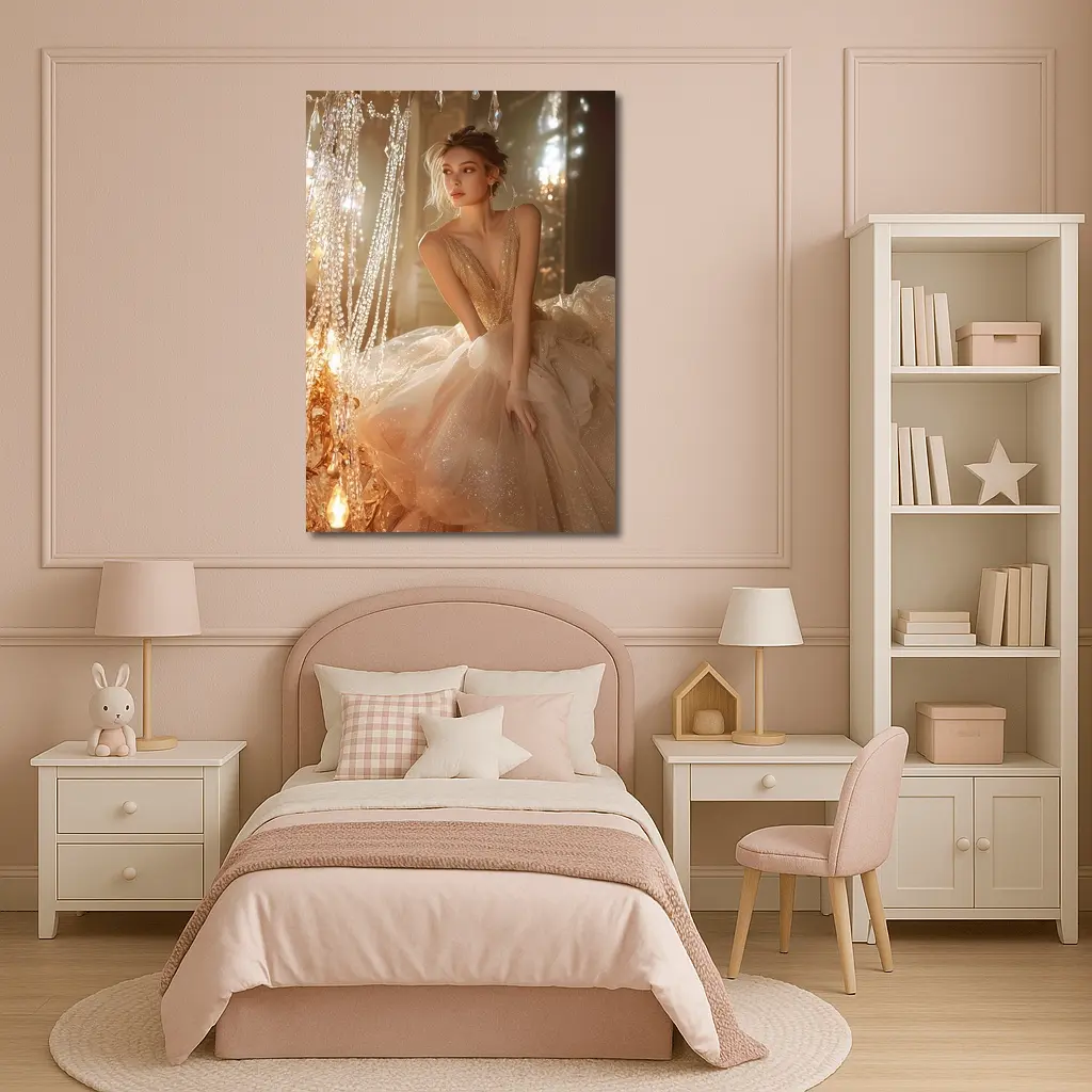 Glittering Ball Gown Woman Chandelier Room – Wall Art