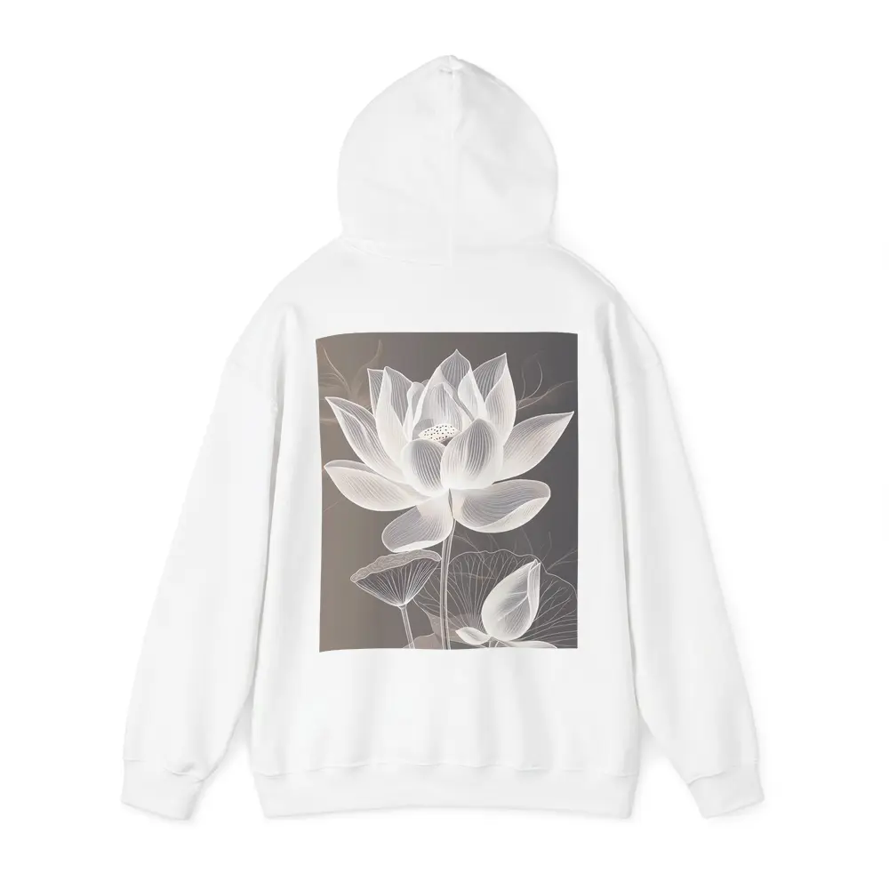 White Lotus Flower Line Art Gray Background – Hoodies
