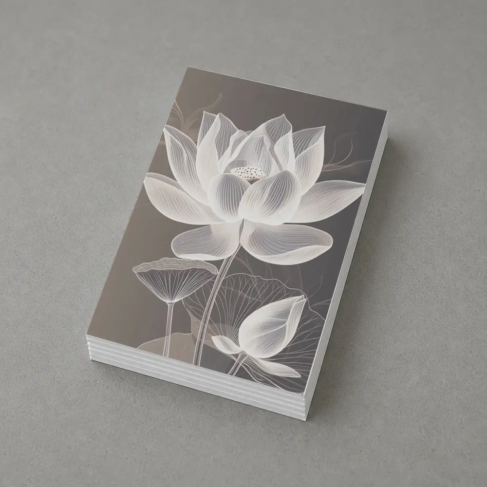 White Lotus Flower Line Art Gray Background – Postcards
