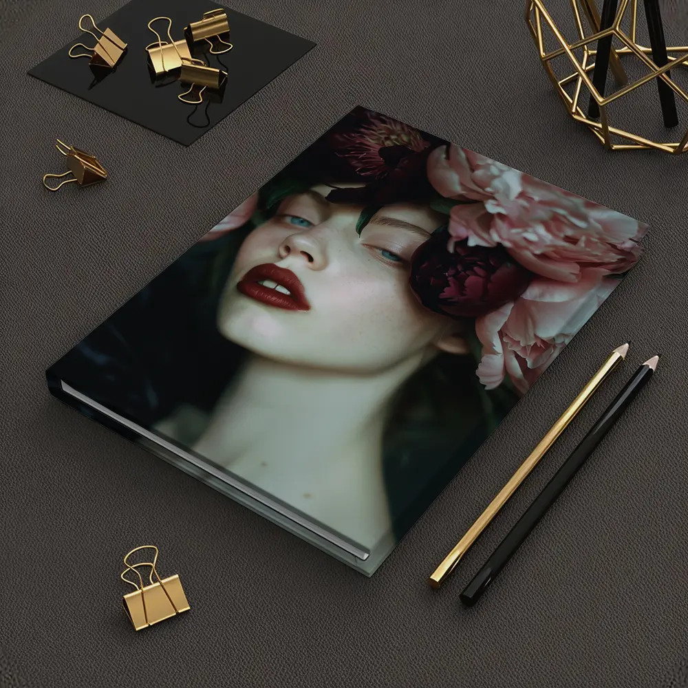 Woman With Pink Peonies Dark Floral – Notebooks
