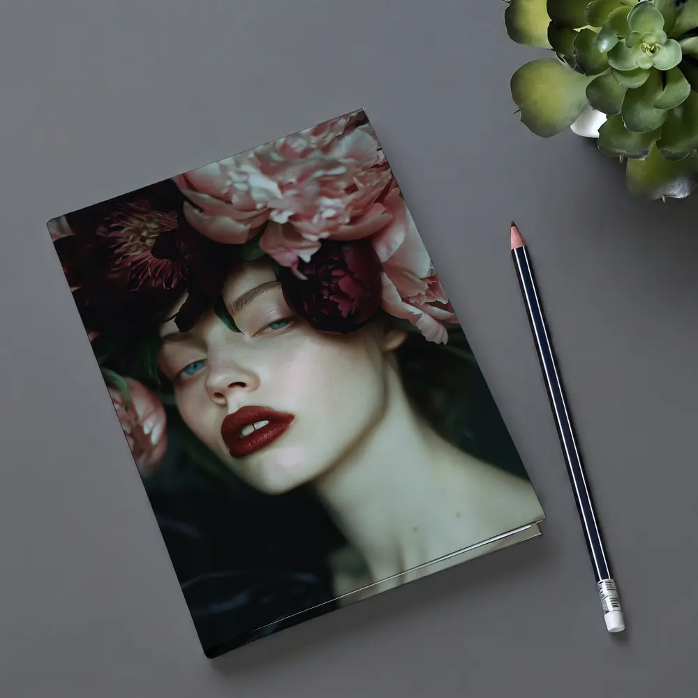 Woman With Pink Peonies Dark Floral – Notebooks