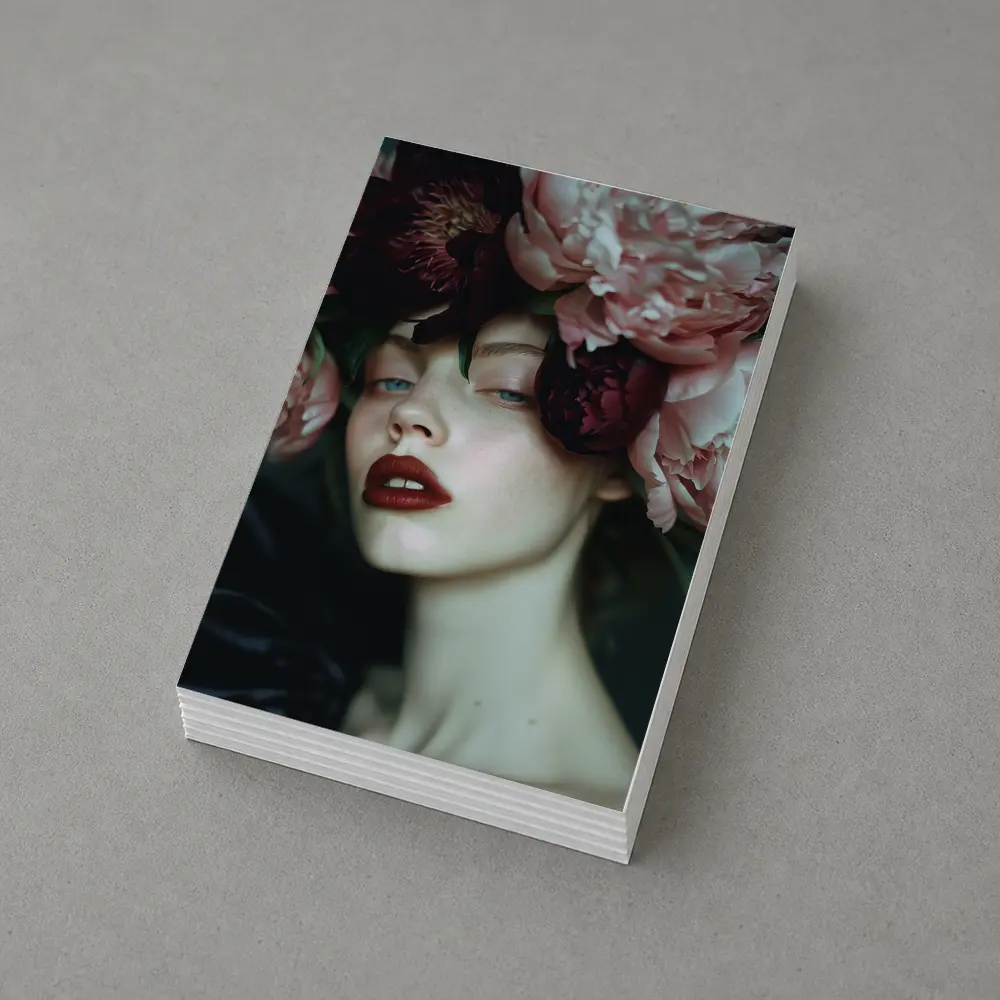 Woman With Pink Peonies Dark Floral – Postcards