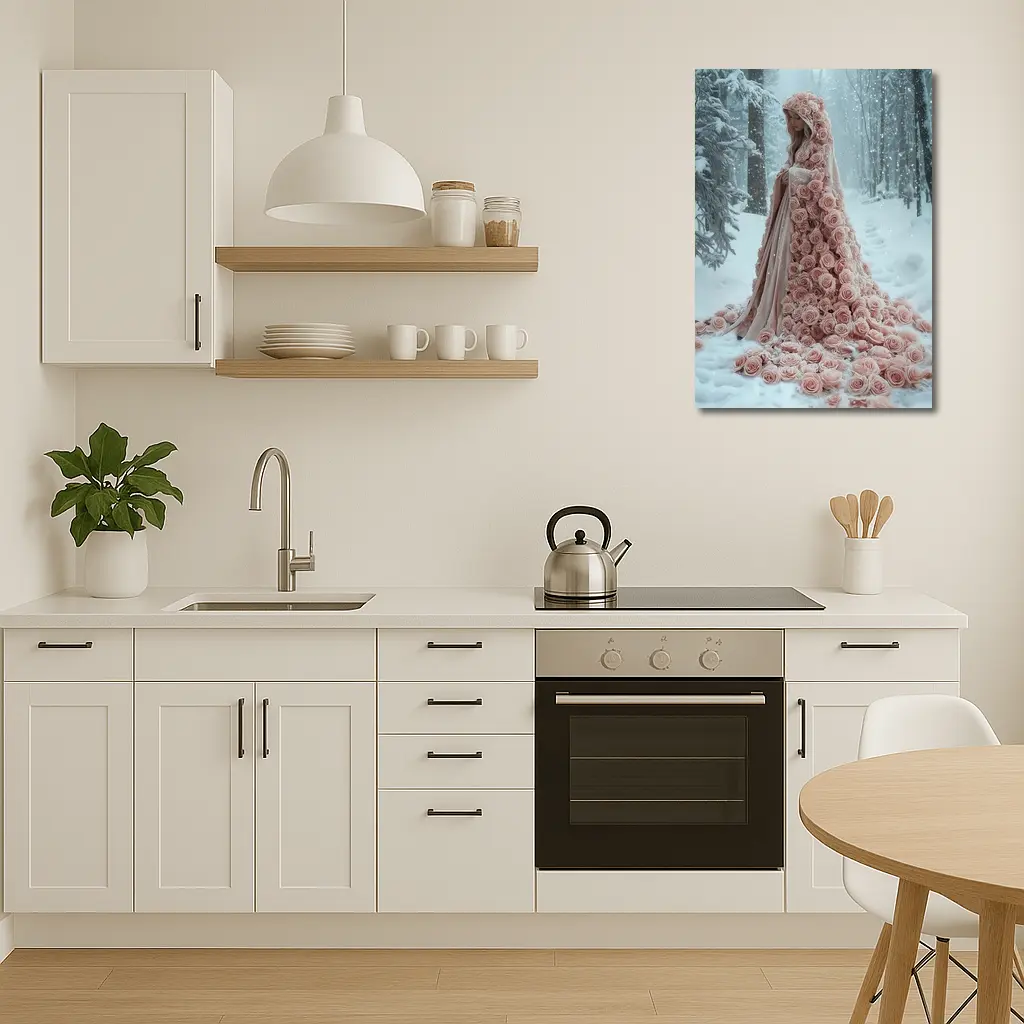 Woman Rose Cloak Snow Winter Forest – Wall Art