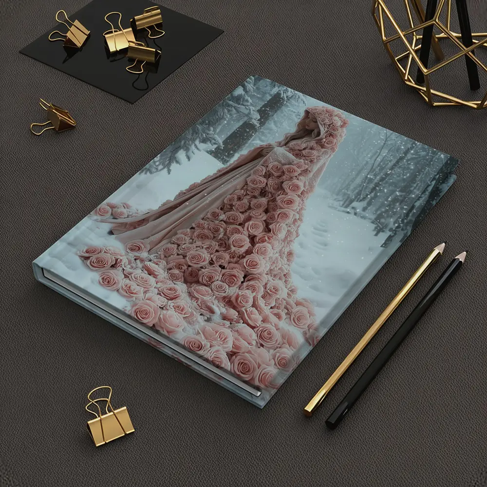 Woman Rose Cloak Snow Winter Forest – Notebooks