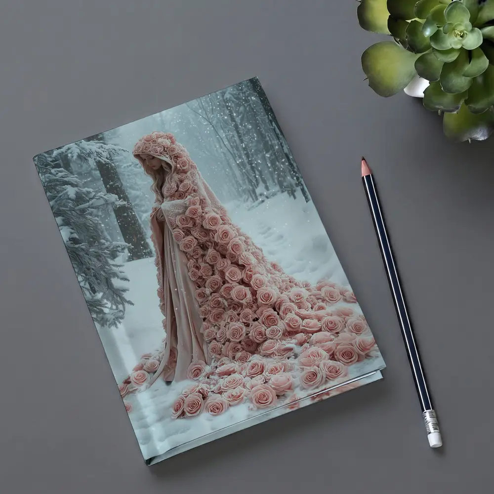Woman Rose Cloak Snow Winter Forest – Notebooks