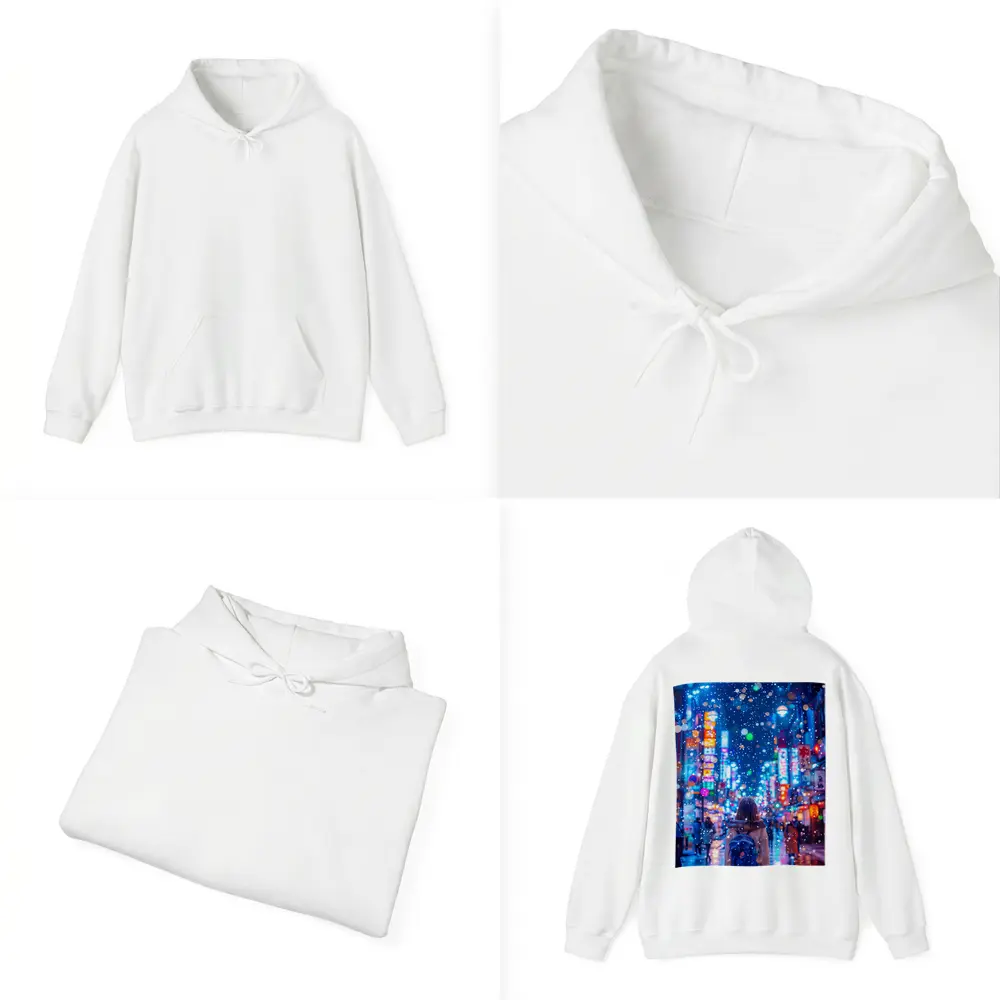Girl Walking Snowy Tokyo Neon Night Street – Hoodies