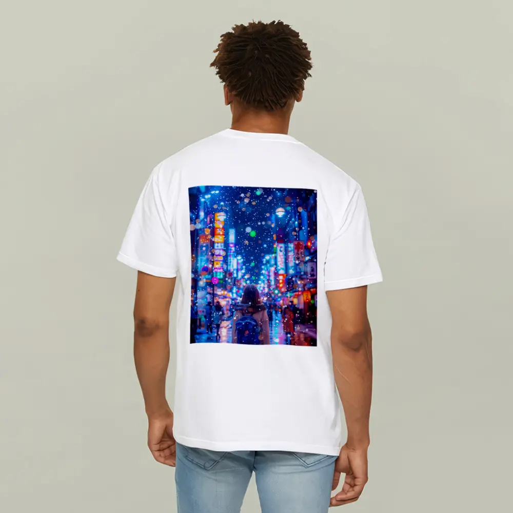 Girl Walking Snowy Tokyo Neon Night Street – T-Shirts