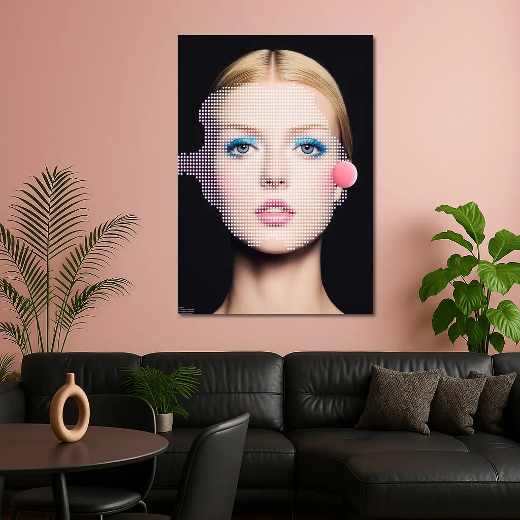 Pop Art Woman Face Blue Makeup Black – Wall Art