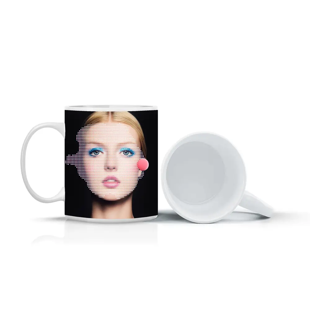 Pop Art Woman Face Blue Makeup Black – Mugs