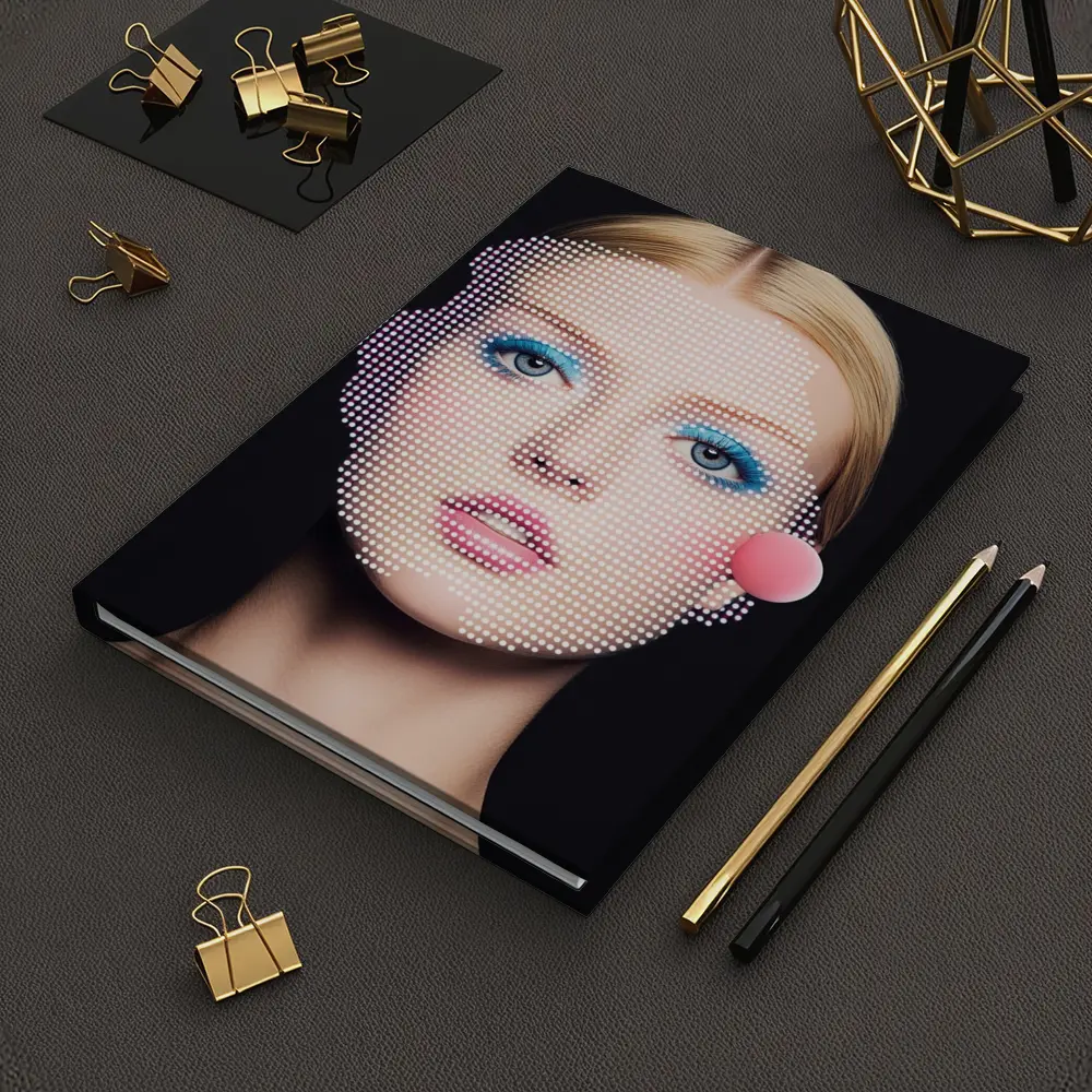 Pop Art Woman Face Blue Makeup Black – Notebooks